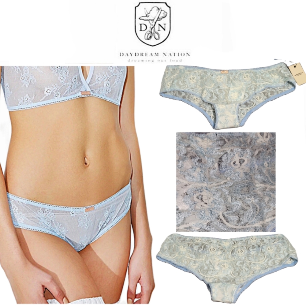 NWT Daydream Nation Lg Blue Wispers Ruched Lace Panty